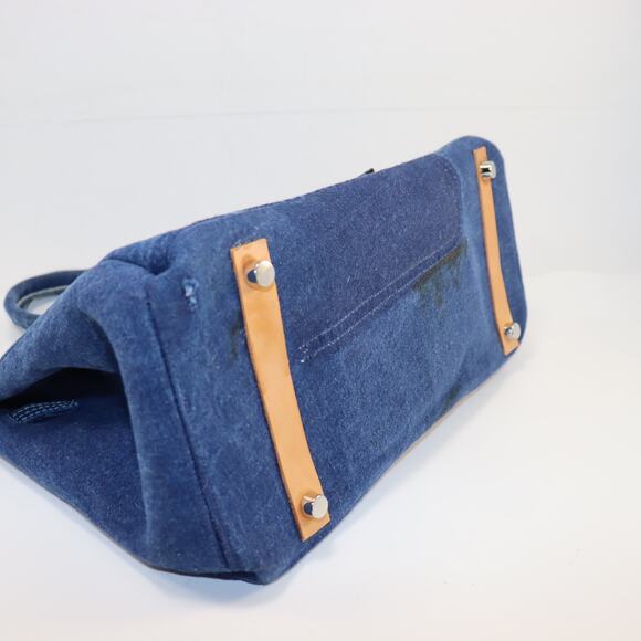 Repurposed Workwear Handmade 30cm Denim Structured Tote Bag with Silver Hardware - Picture 5 of 6